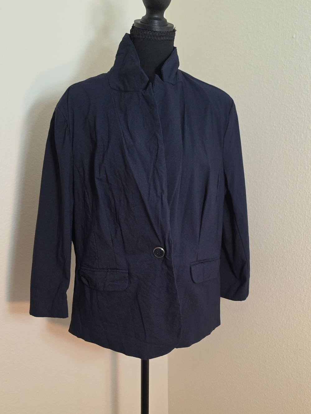 Dress Barn Navy Single-Button Stand Collar Blazer